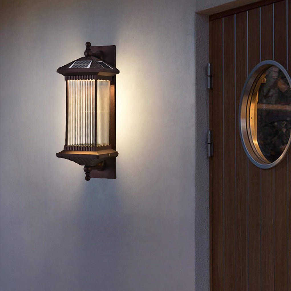 Solar Outdoor Wall Light with Striped Glass Shade IP55 Waterproof