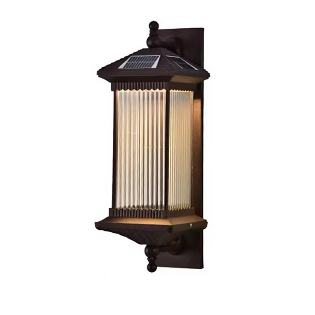 Solar Outdoor Wall Light with Striped Glass Shade IP55 Waterproof