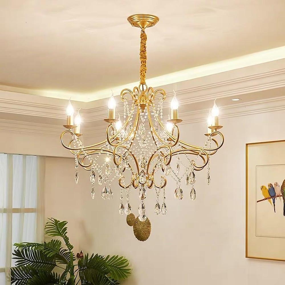8-Light Crystal Candle Chandelier - Vintage Metal Ceiling Light