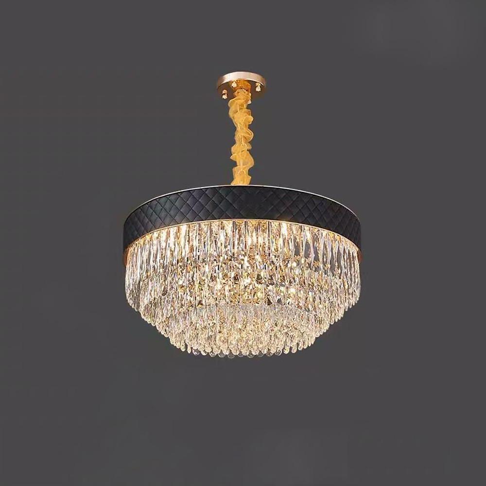 Modern Crystal Drum Chandelier with Electroplated Metal Finish
