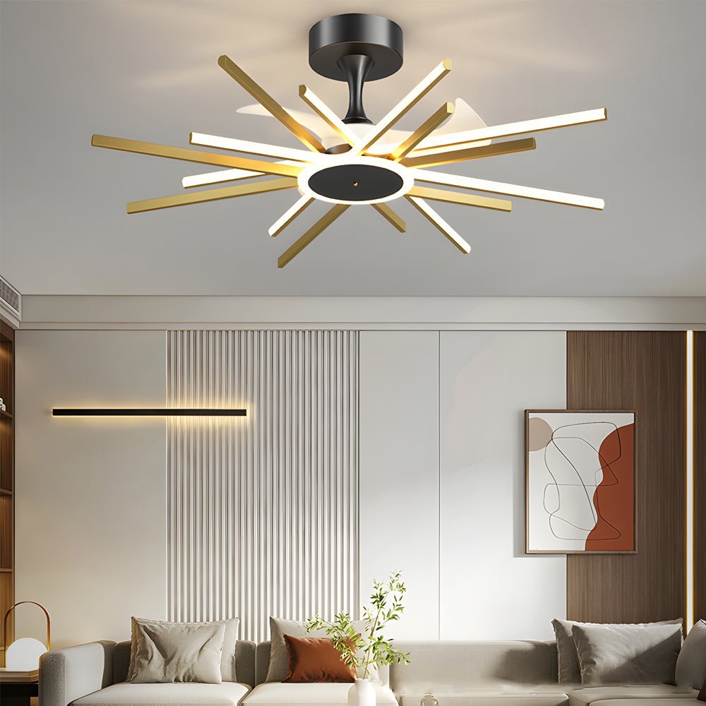 Spiral LED Ceiling Fan with Light - Modern Silent Fan in Black/Gold