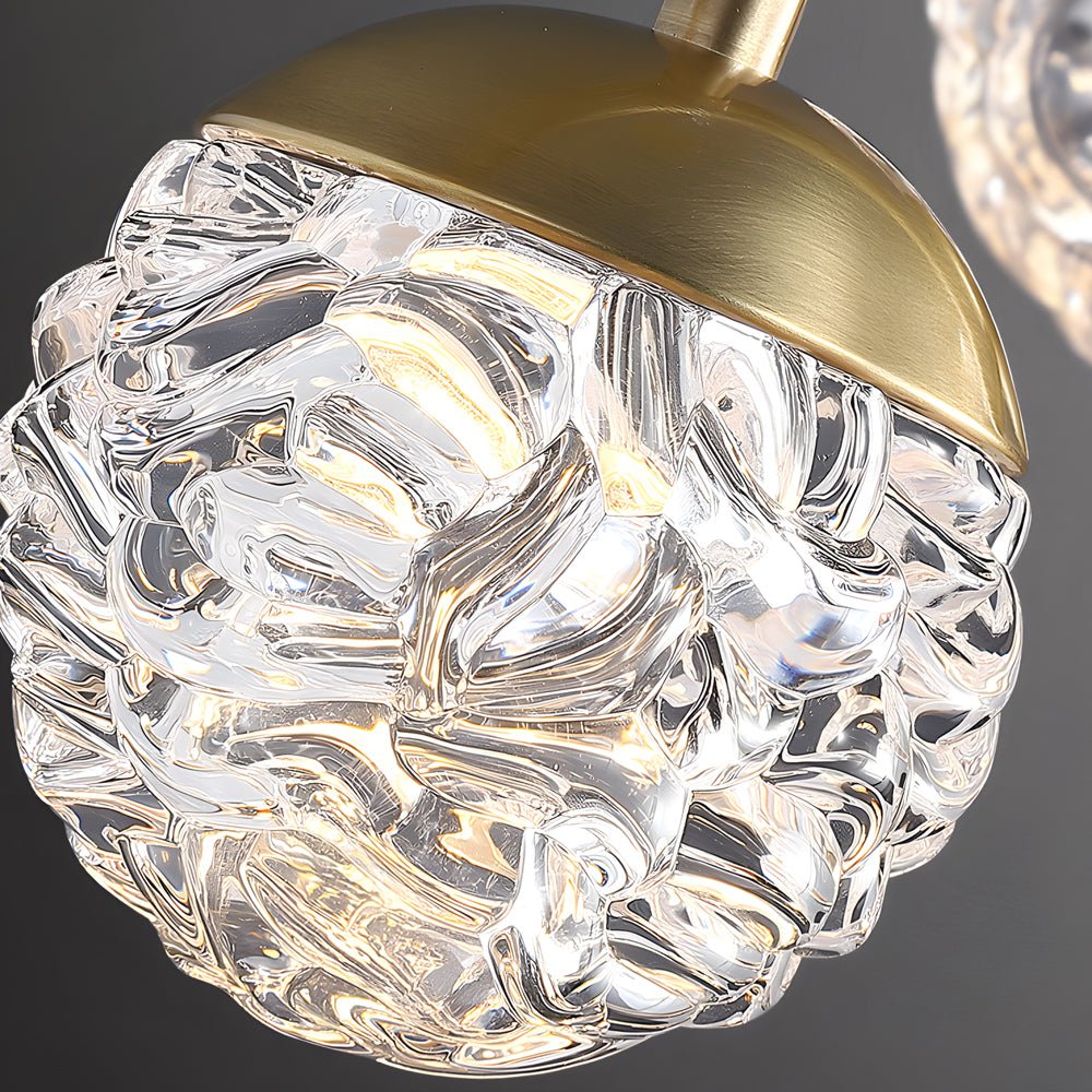 Modern Textured Glass Ball Staircase Chandelier with Copper Gold