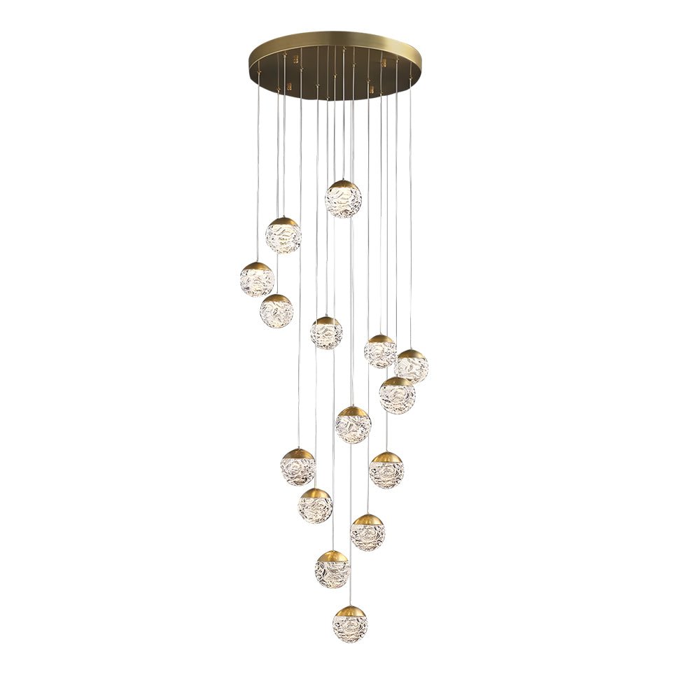 Modern Textured Glass Ball Staircase Chandelier with Copper Gold