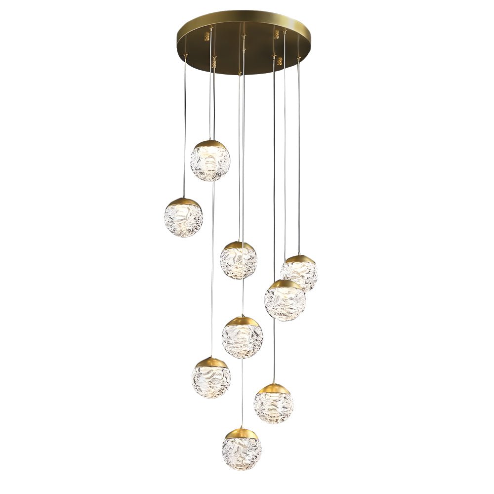 Modern Textured Glass Ball Staircase Chandelier with Copper Gold