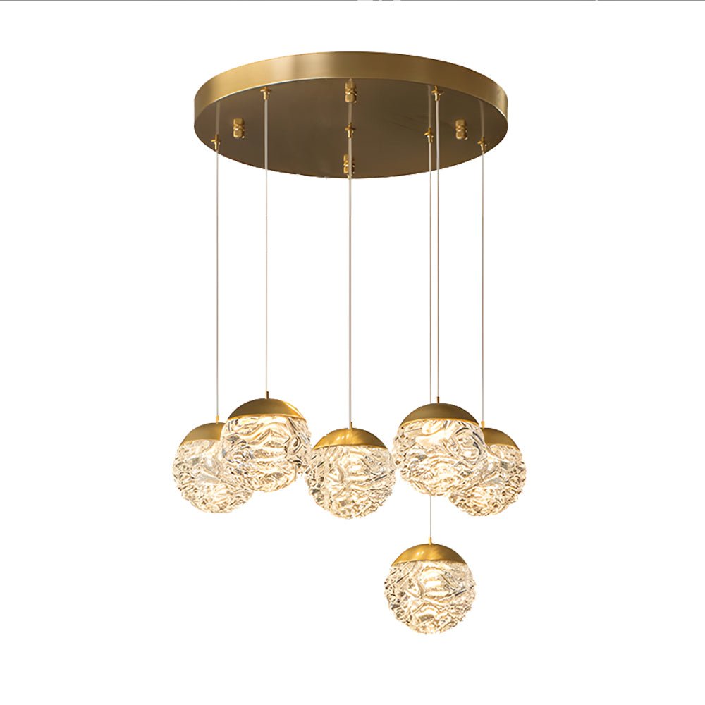 Modern Textured Glass Ball Staircase Chandelier with Copper Gold