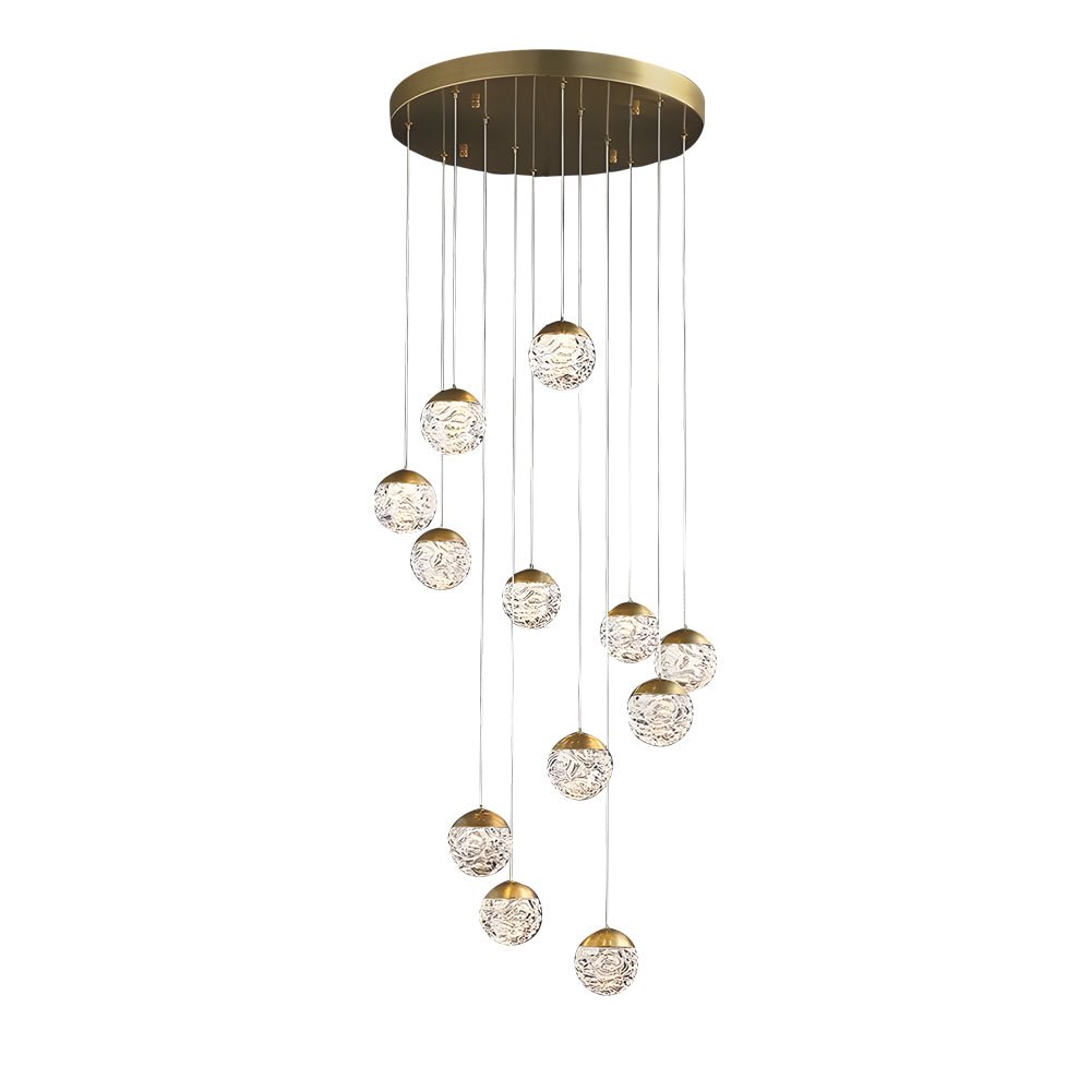 Modern Textured Glass Ball Staircase Chandelier with Copper Gold
