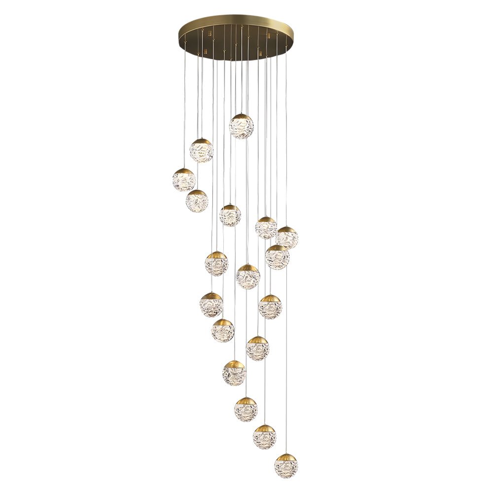 Modern Textured Glass Ball Staircase Chandelier with Copper Gold