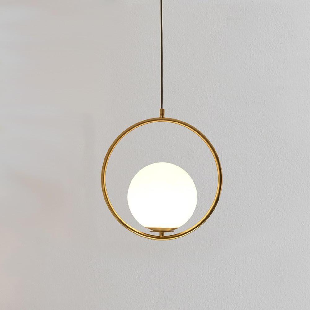 Opal Glass Ball Pendant Light with Metal Ring Frame