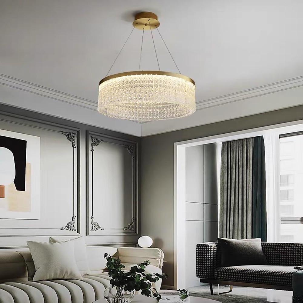 Crystal Glass Drum Pendant Light Modern Luxury Chandelier