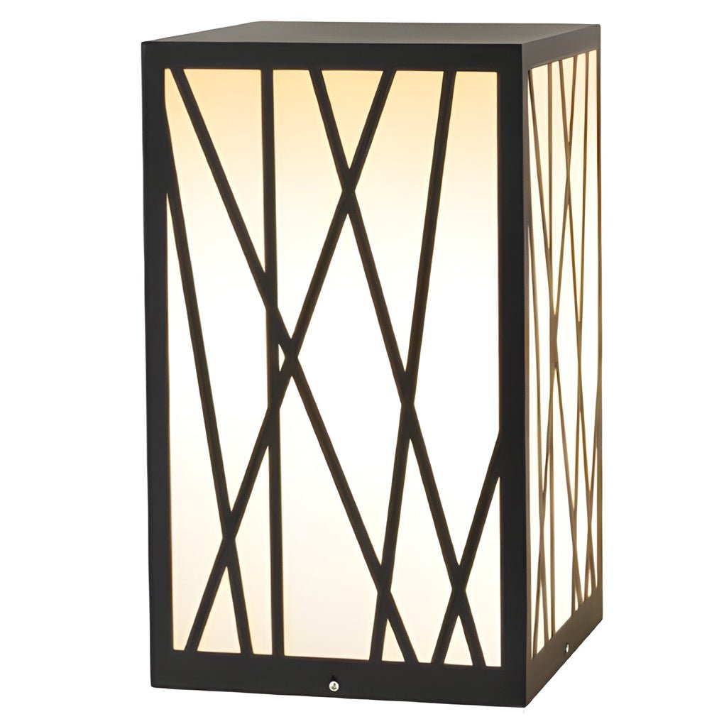 Square Solar LED Bollard Light Modern Linear Pattern 20W Black