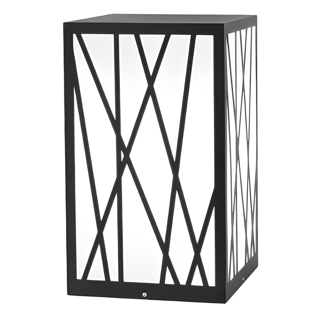 Square Solar LED Bollard Light Modern Linear Pattern 20W Black