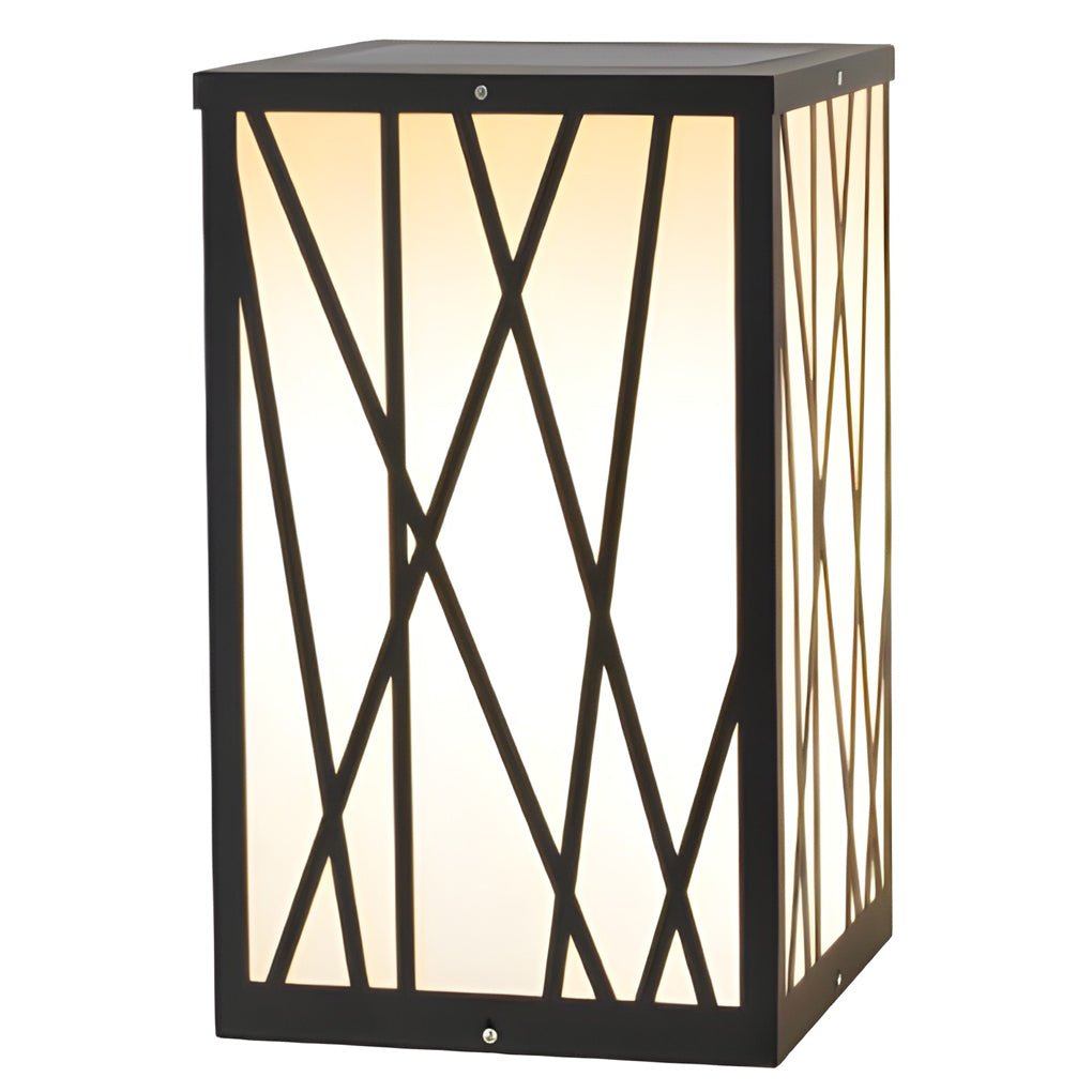 Square Solar LED Bollard Light Modern Linear Pattern 20W Black