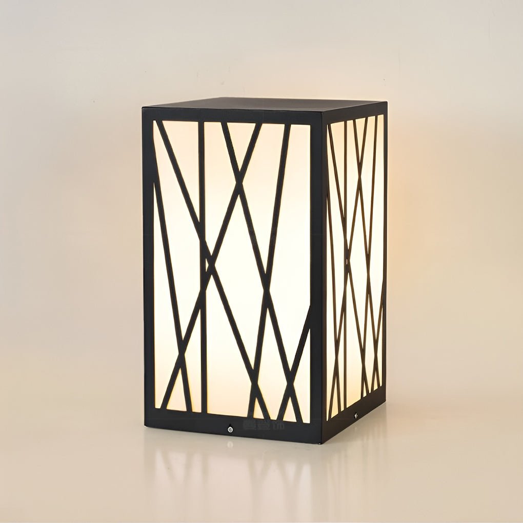 Square Solar LED Bollard Light Modern Linear Pattern 20W Black