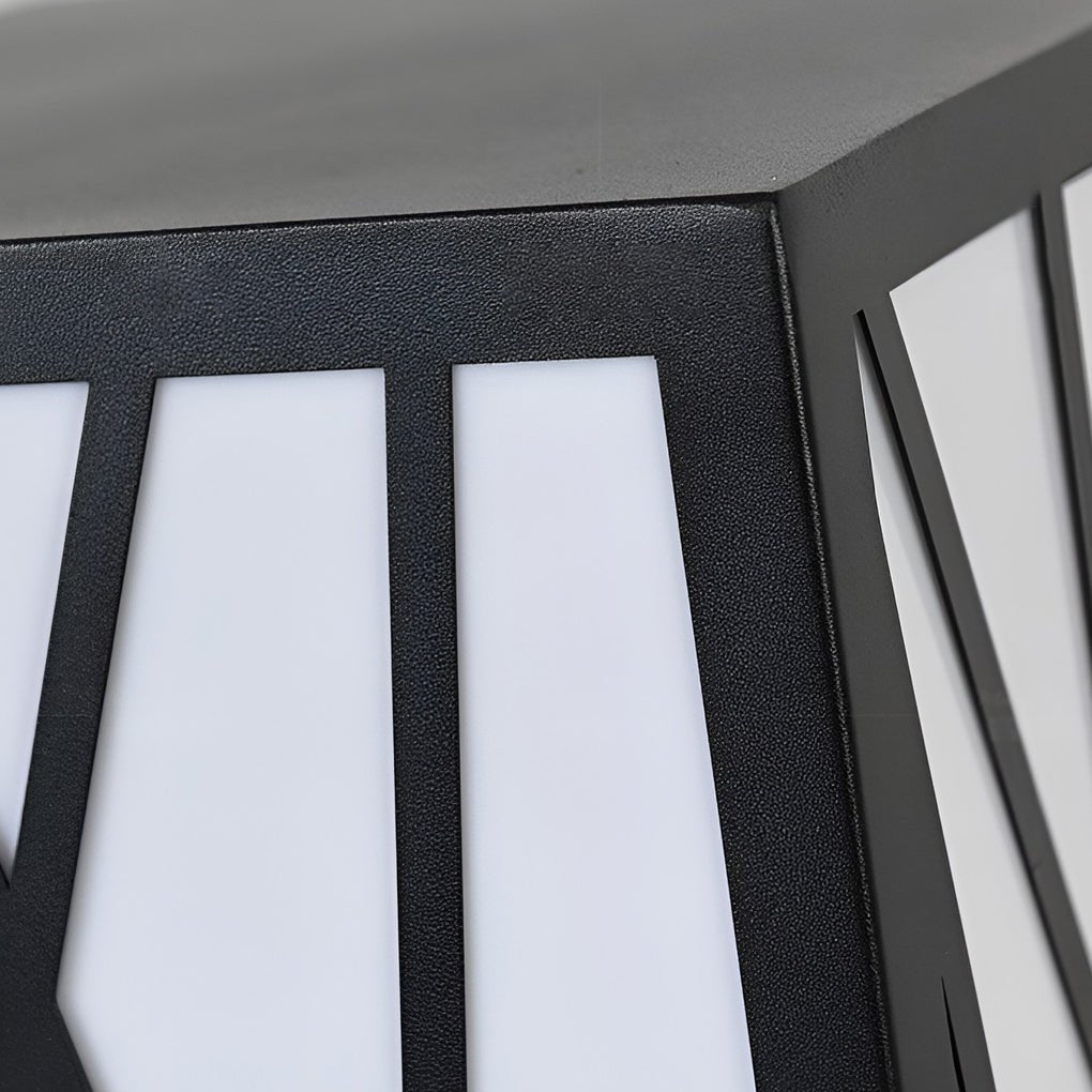 Square Solar LED Bollard Light Modern Linear Pattern 20W Black