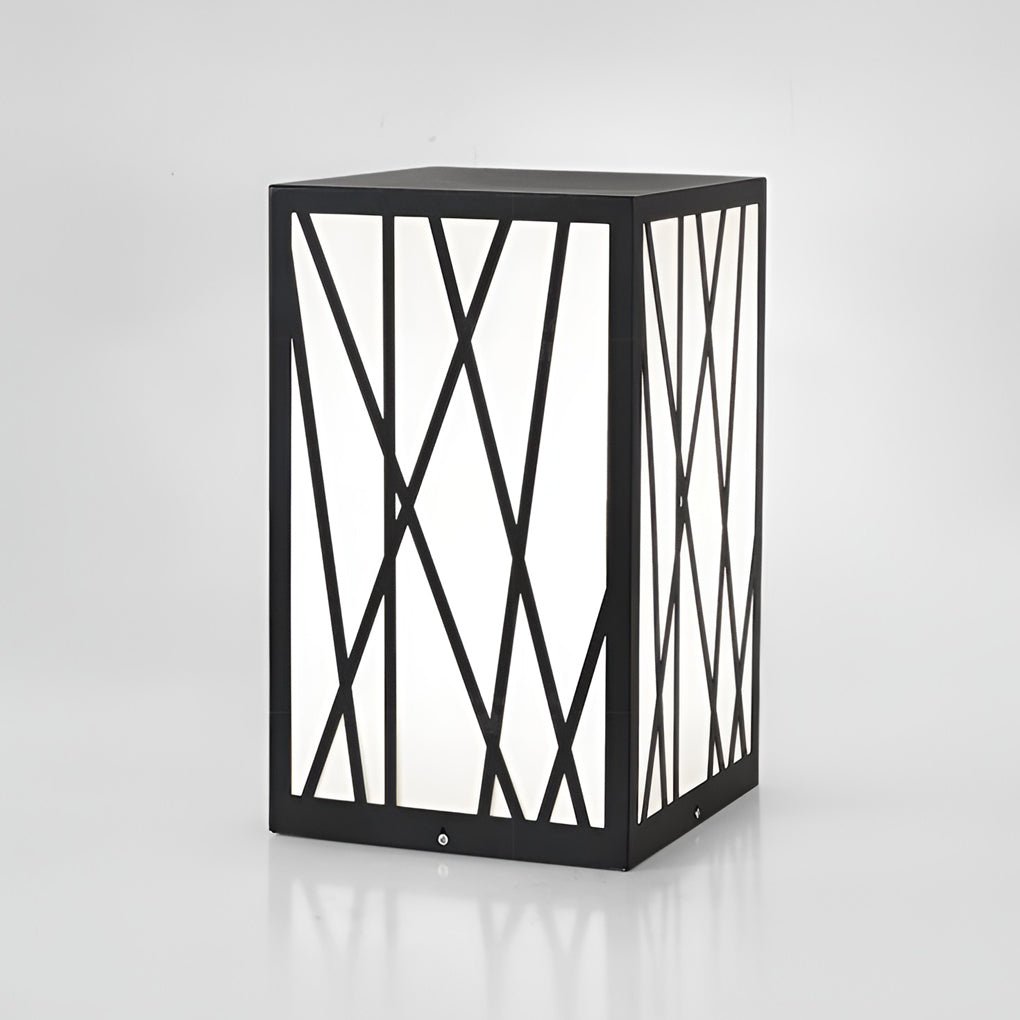 Square Solar LED Bollard Light Modern Linear Pattern 20W Black
