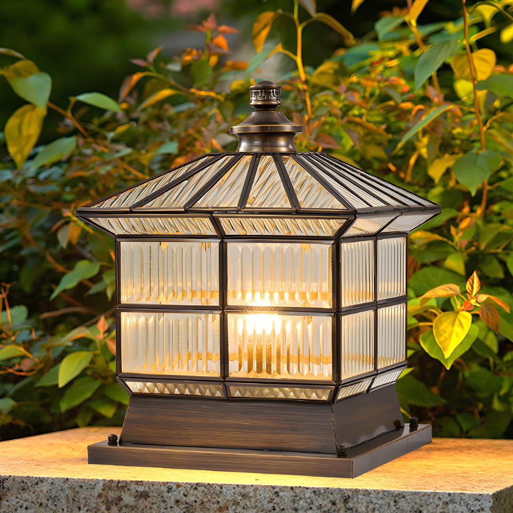 Bronze Square Outdoor Post Light with Solar & Hardwired Options