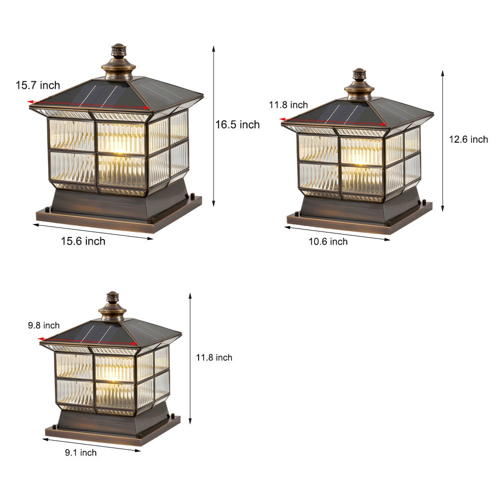 Bronze Square Outdoor Post Light with Solar & Hardwired Options