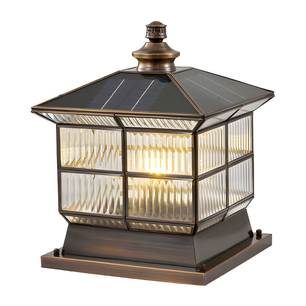 Bronze Square Outdoor Post Light with Solar & Hardwired Options