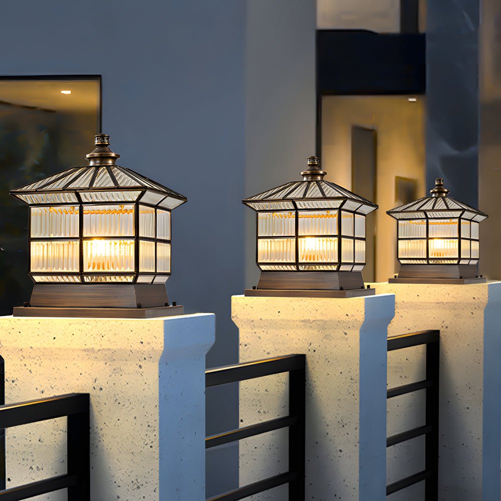 Bronze Square Outdoor Post Light with Solar & Hardwired Options
