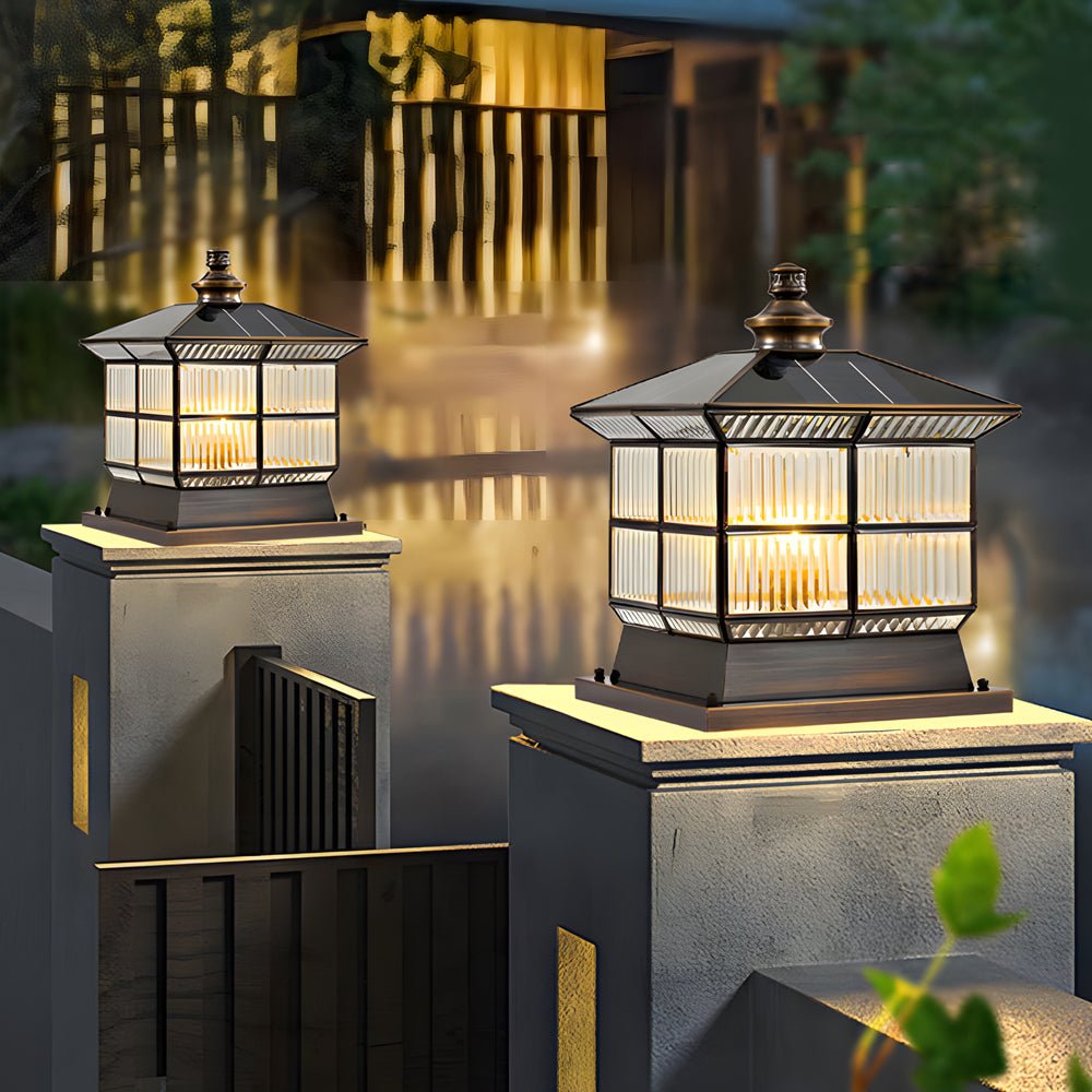 Bronze Square Outdoor Post Light with Solar & Hardwired Options