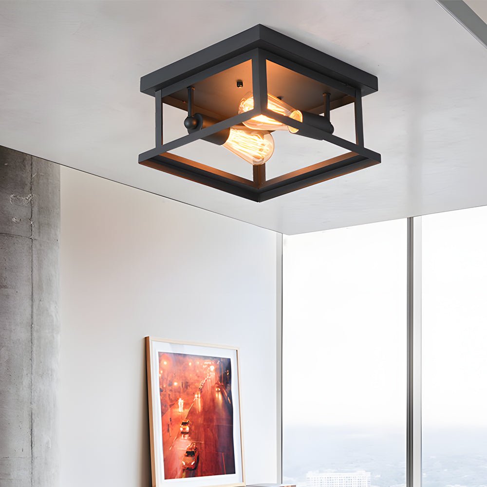 Square Iron Semi-Flush Ceiling Light - Industrial Farmhouse Style
