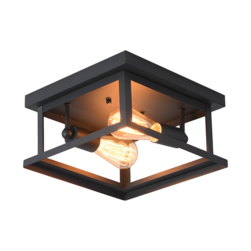 Square Iron Semi-Flush Ceiling Light - Industrial Farmhouse Style