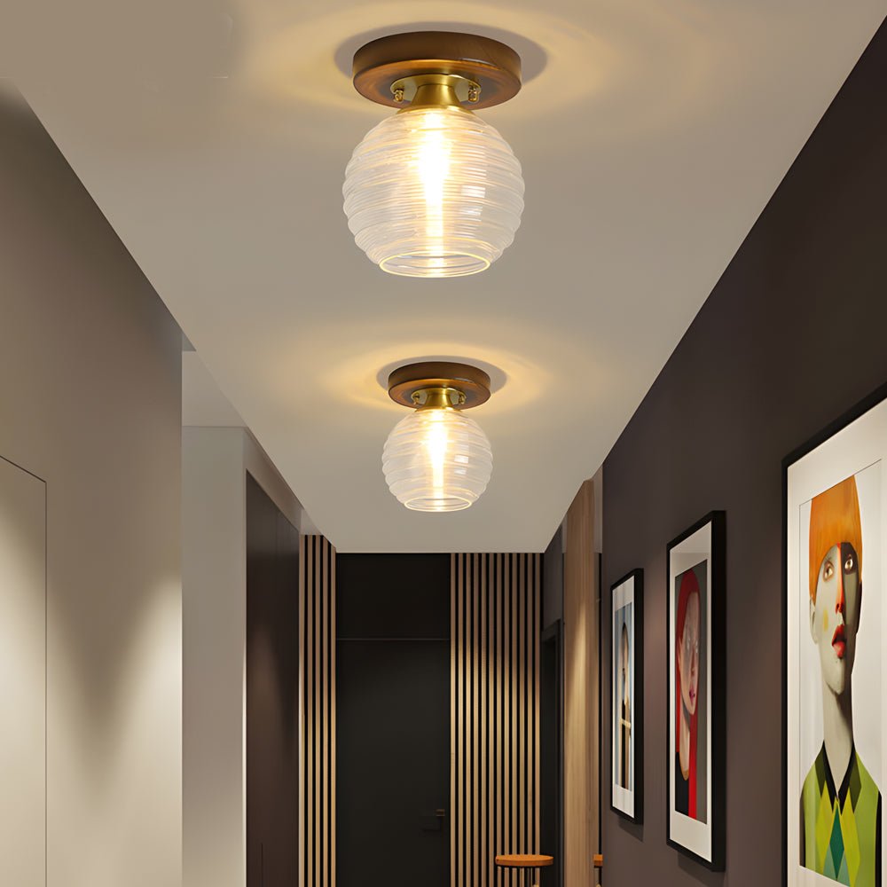 Retro Country Style Semi Flush Mount Ceiling Light with Glass Shade
