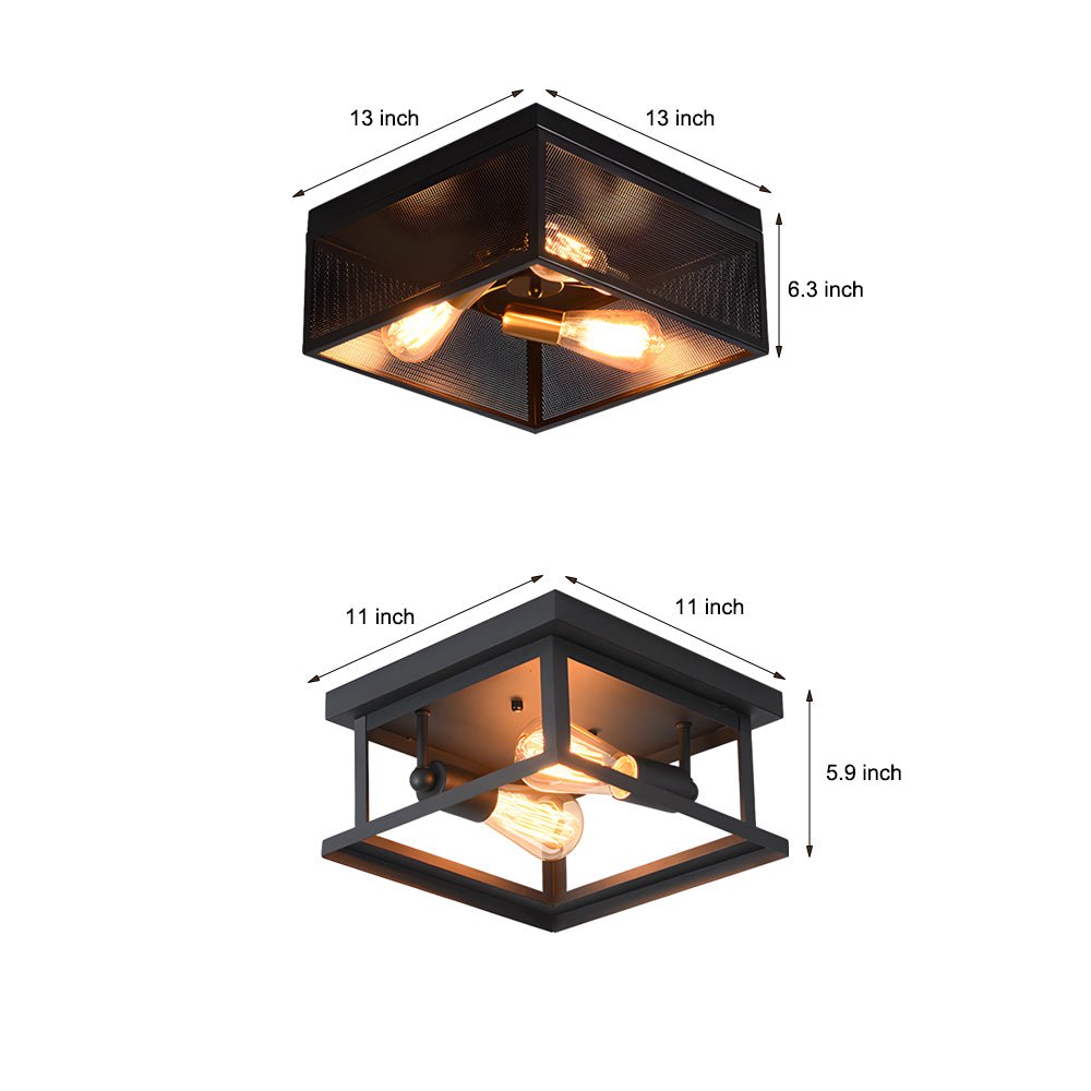 Square Iron Semi-Flush Ceiling Light - Industrial Farmhouse Style