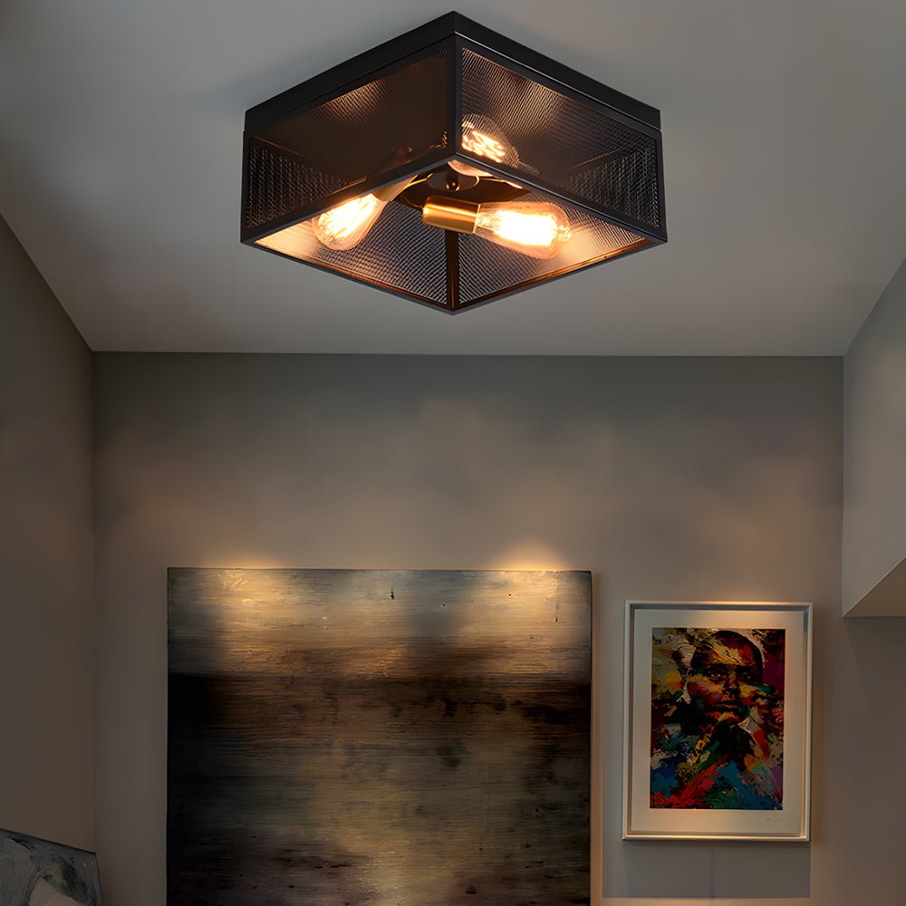 Square Iron Semi-Flush Ceiling Light - Industrial Farmhouse Style