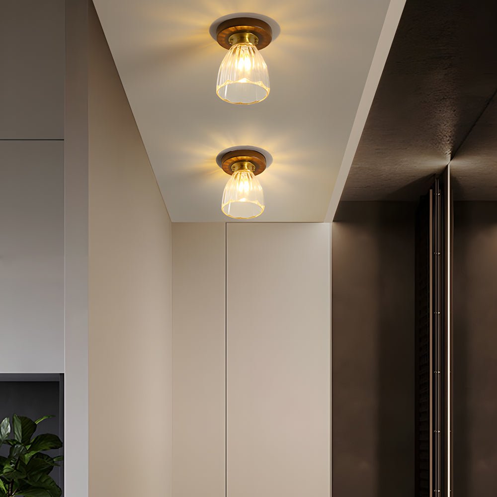 Retro Country Style Semi Flush Mount Ceiling Light with Glass Shade