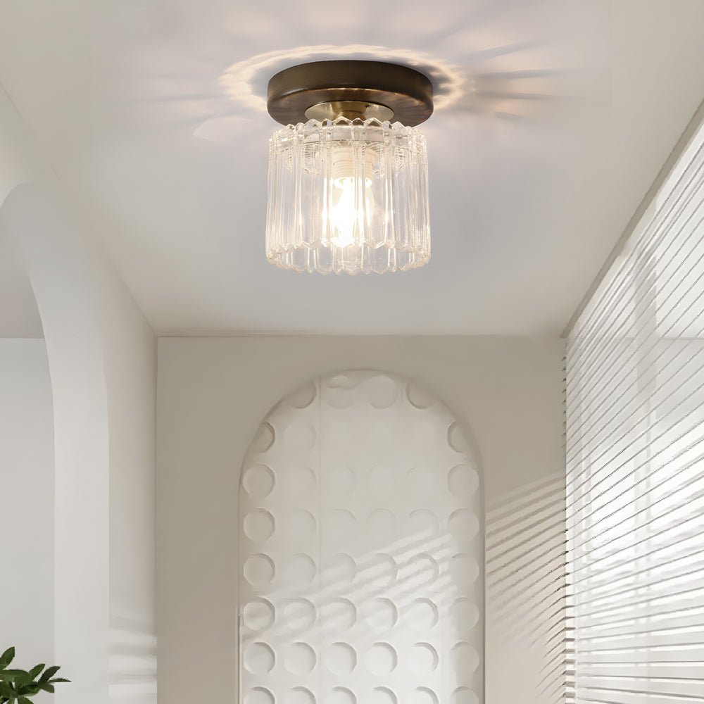 Retro Country Style Semi Flush Mount Ceiling Light with Glass Shade