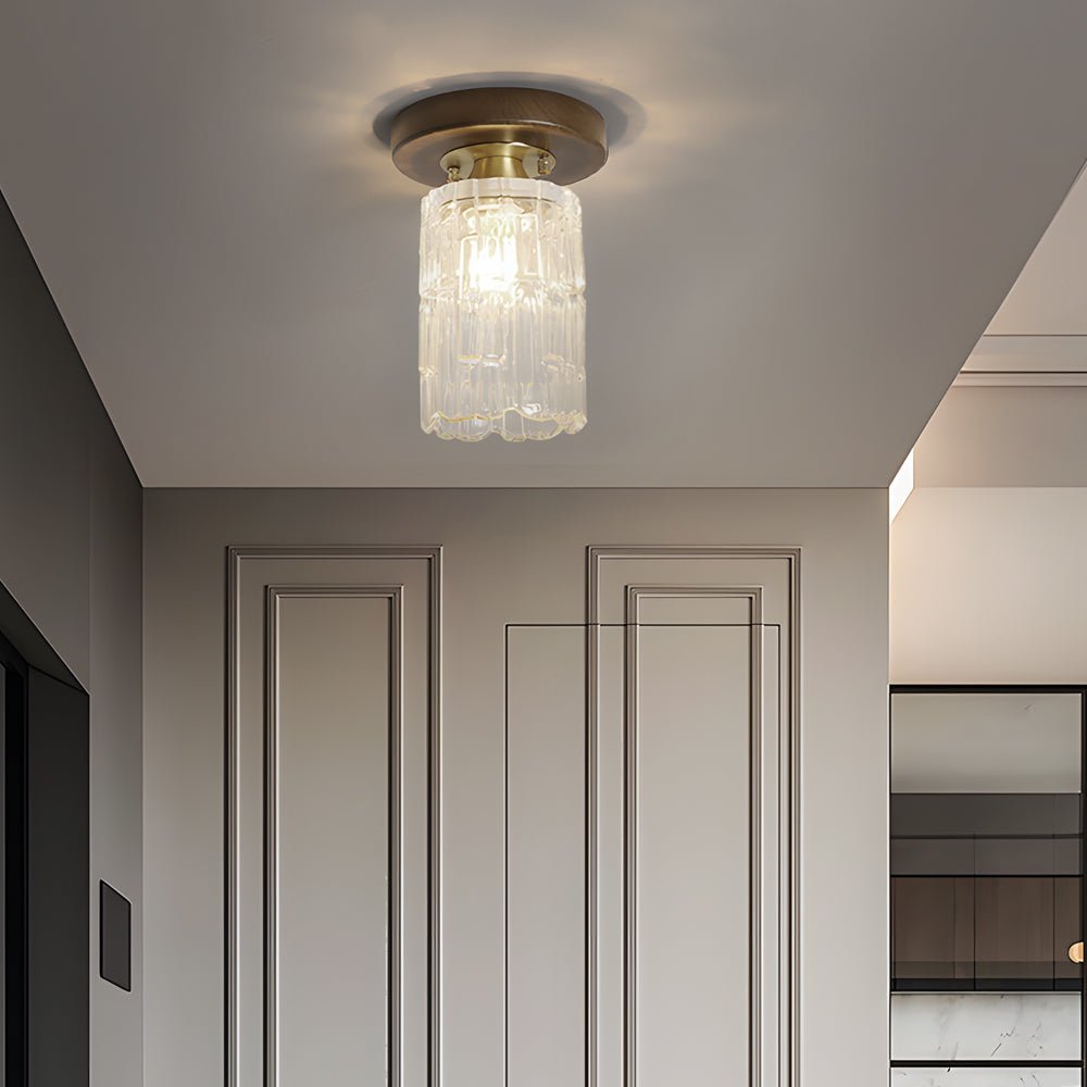 Retro Country Style Semi Flush Mount Ceiling Light with Glass Shade