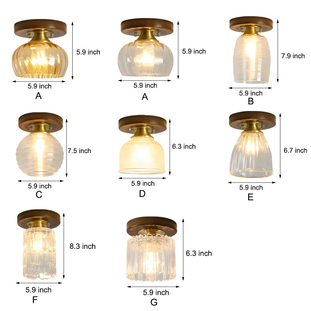 Retro Country Style Semi Flush Mount Ceiling Light with Glass Shade