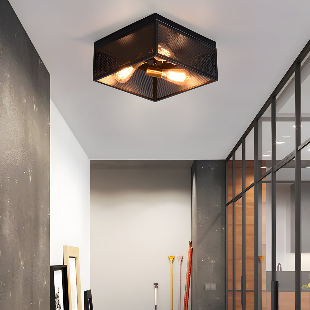 Square Iron Semi-Flush Ceiling Light - Industrial Farmhouse Style