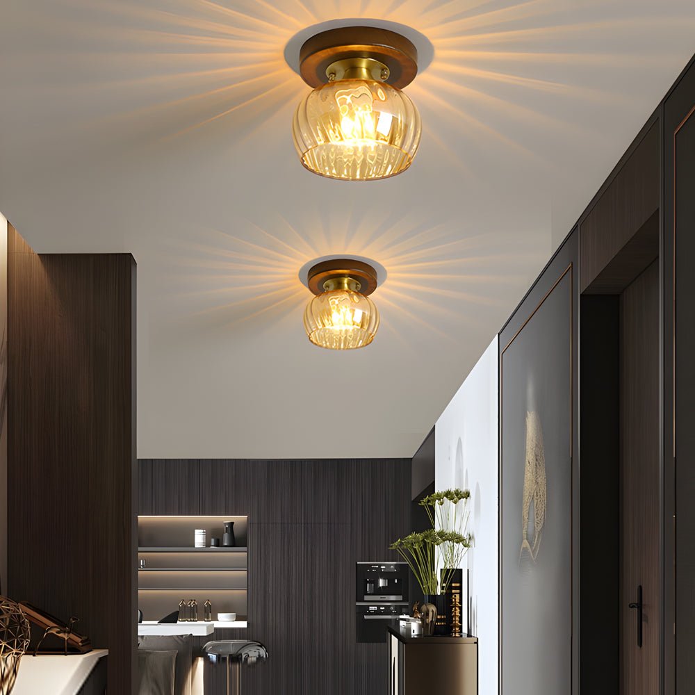 Retro Country Style Semi Flush Mount Ceiling Light with Glass Shade