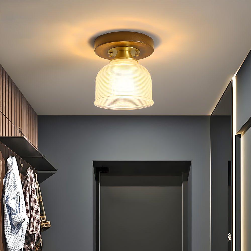 Retro Country Style Semi Flush Mount Ceiling Light with Glass Shade