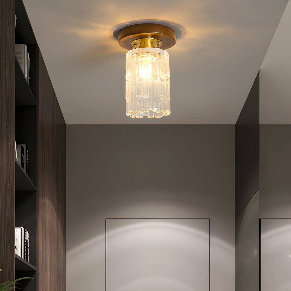 Retro Country Style Semi Flush Mount Ceiling Light with Glass Shade