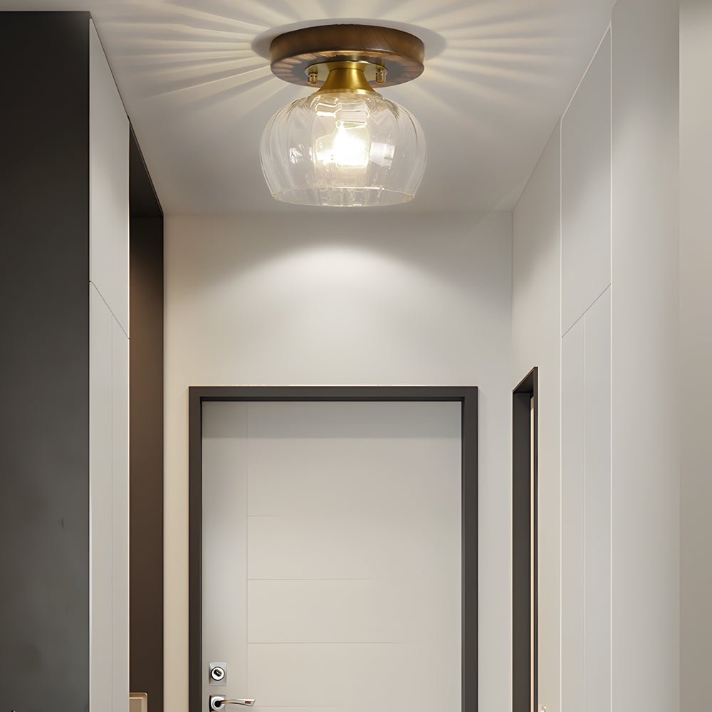 Retro Country Style Semi Flush Mount Ceiling Light with Glass Shade