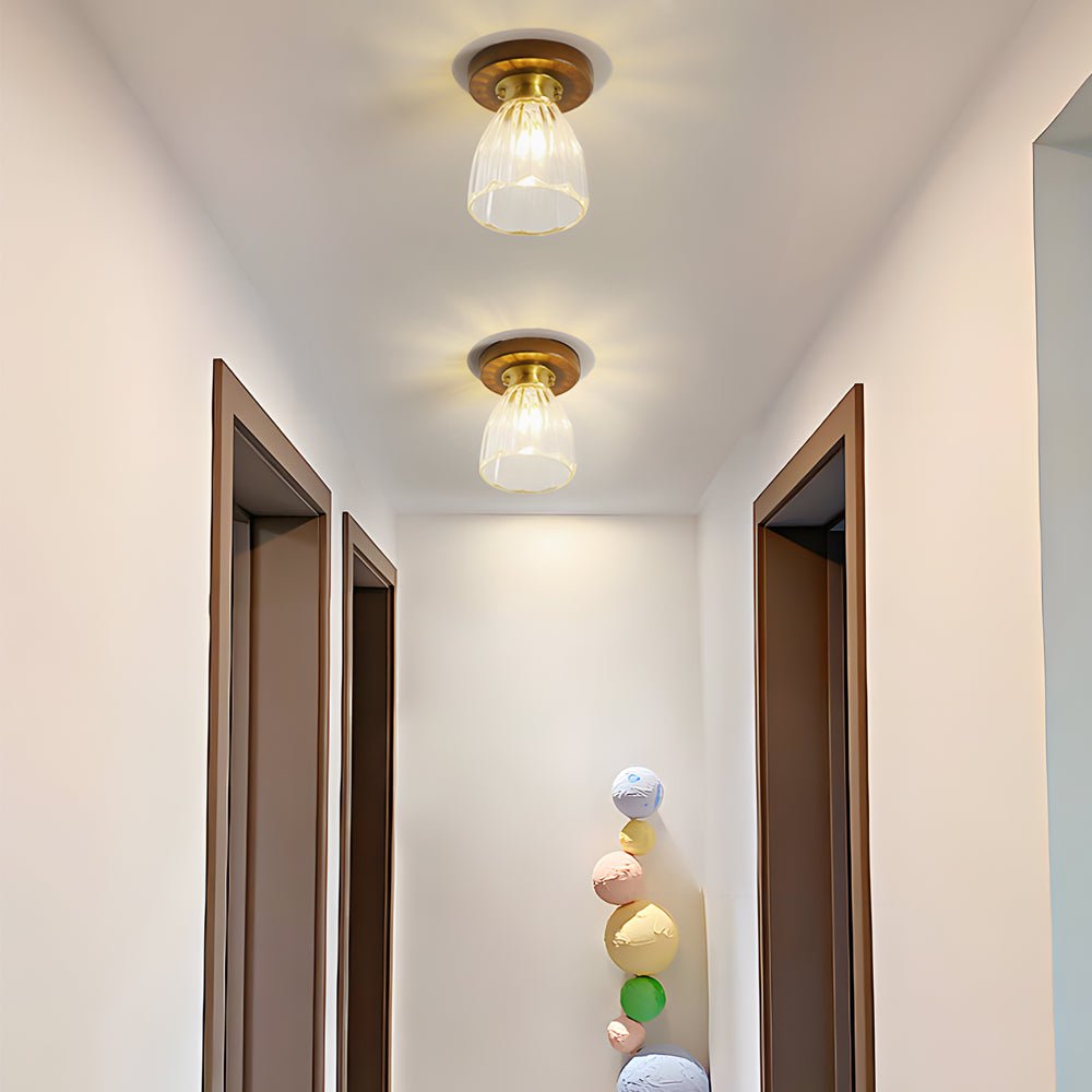 Retro Country Style Semi Flush Mount Ceiling Light with Glass Shade