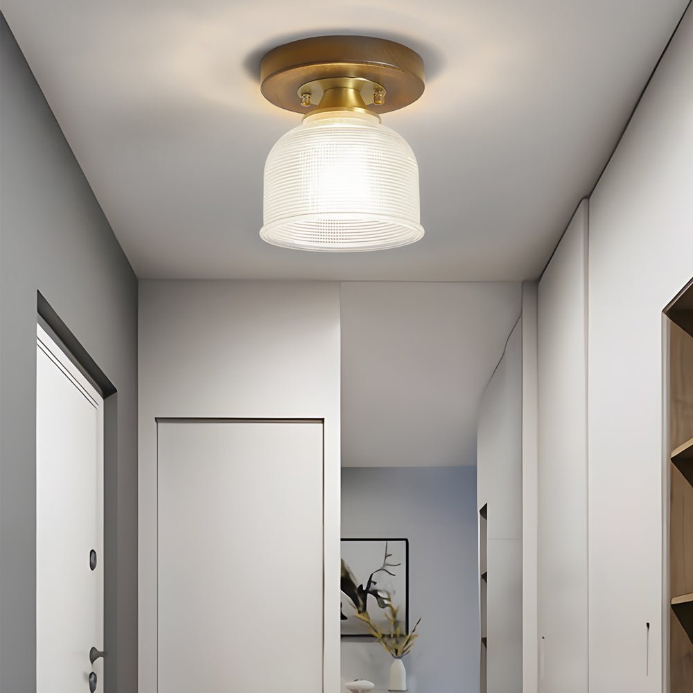 Retro Country Style Semi Flush Mount Ceiling Light with Glass Shade