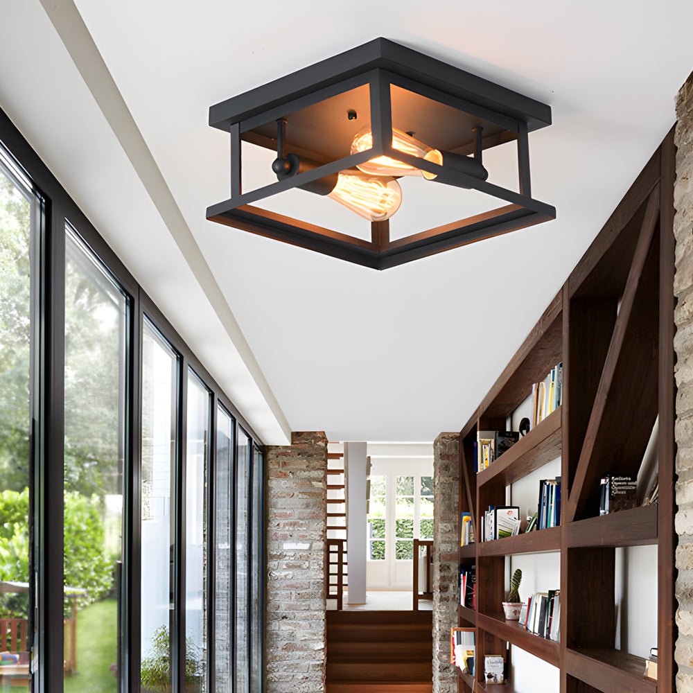 Square Iron Semi-Flush Ceiling Light - Industrial Farmhouse Style