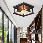 Square Iron Semi-Flush Ceiling Light - Industrial Farmhouse Style