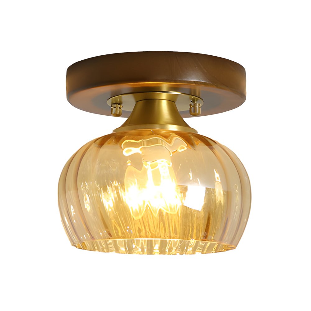 Retro Country Style Semi Flush Mount Ceiling Light with Glass Shade
