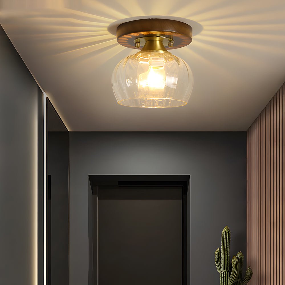 Retro Country Style Semi Flush Mount Ceiling Light with Glass Shade