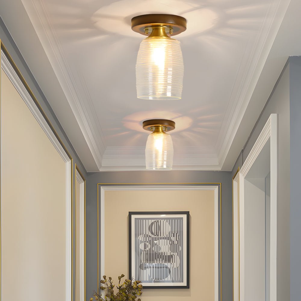 Retro Country Style Semi Flush Mount Ceiling Light with Glass Shade
