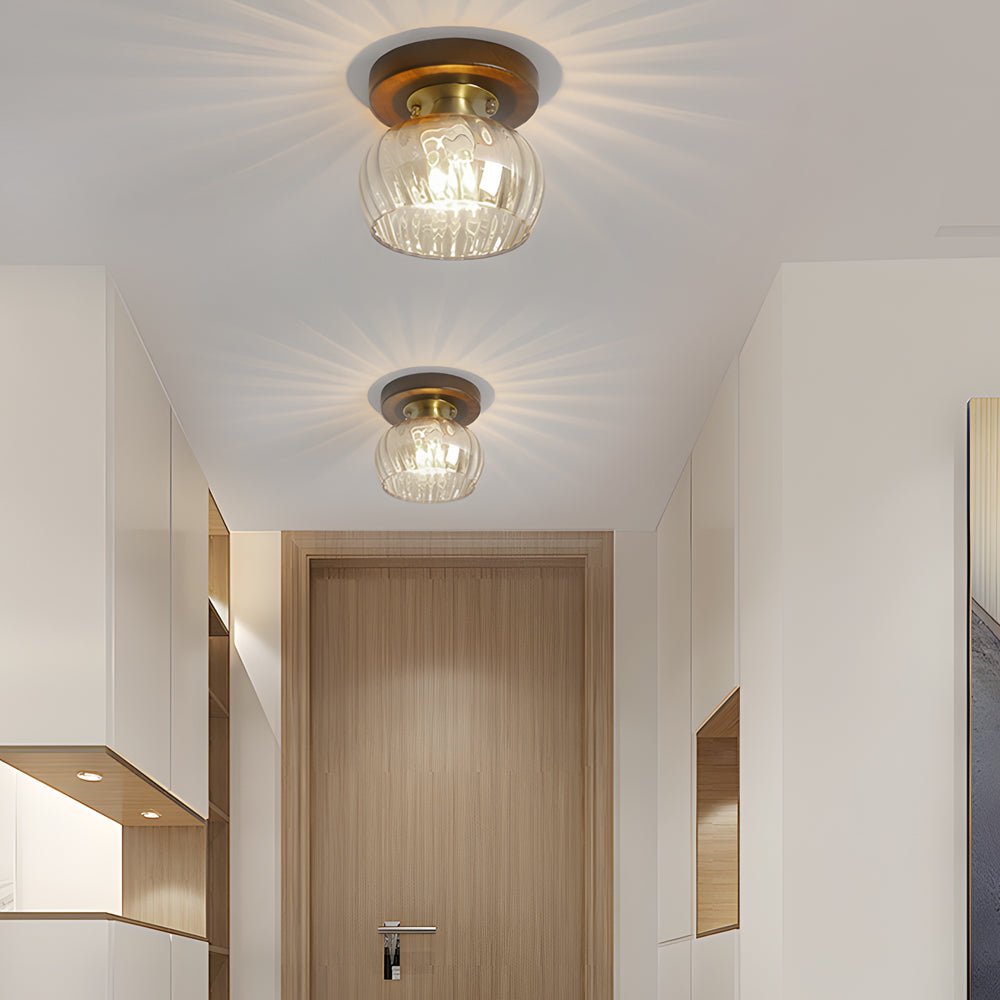 Retro Country Style Semi Flush Mount Ceiling Light with Glass Shade
