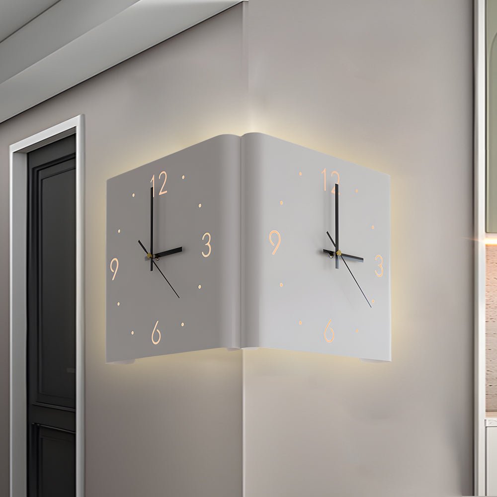 Modern LED Corner Wall Clock Silent Metal Backlit Design