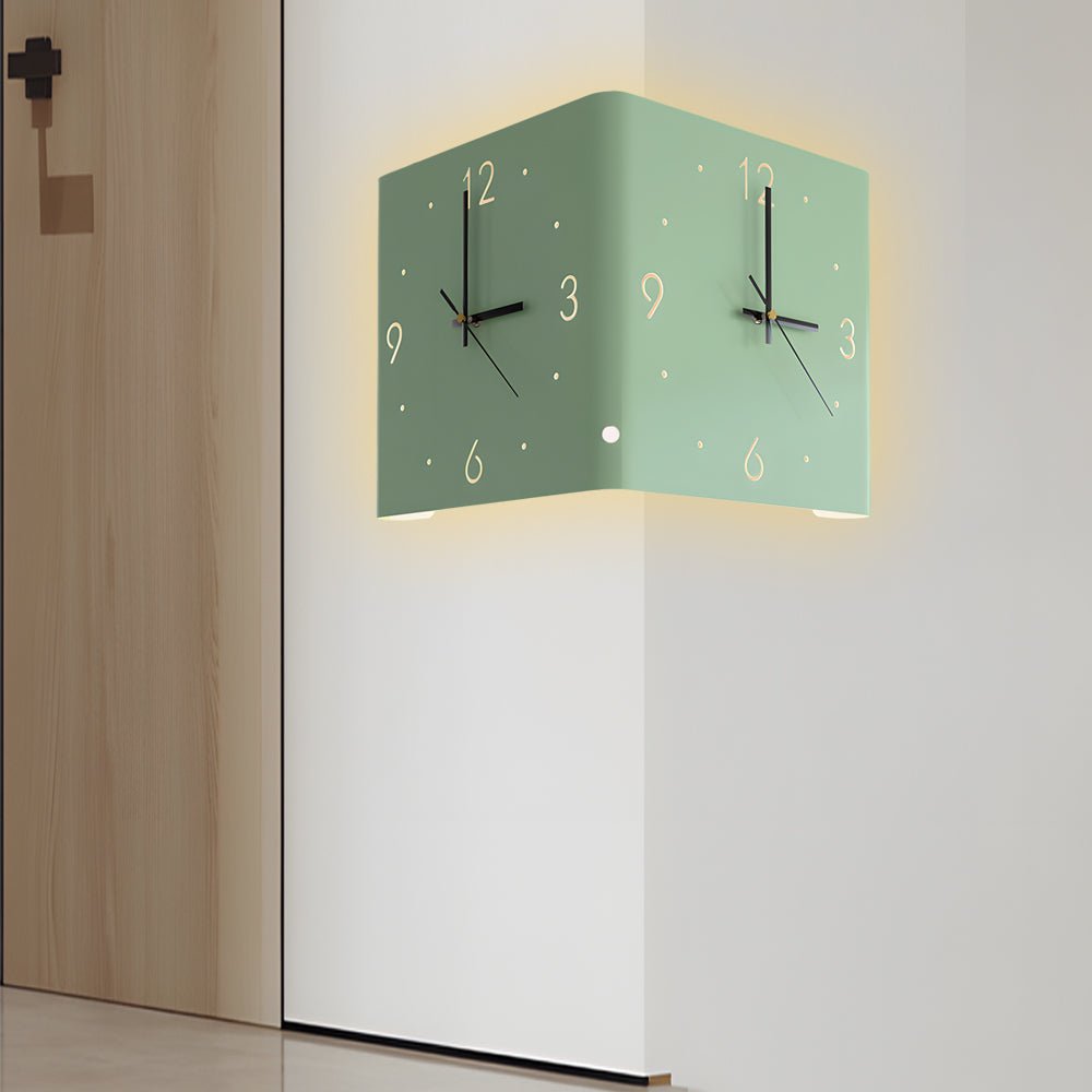 Modern LED Corner Wall Clock Silent Metal Backlit Design