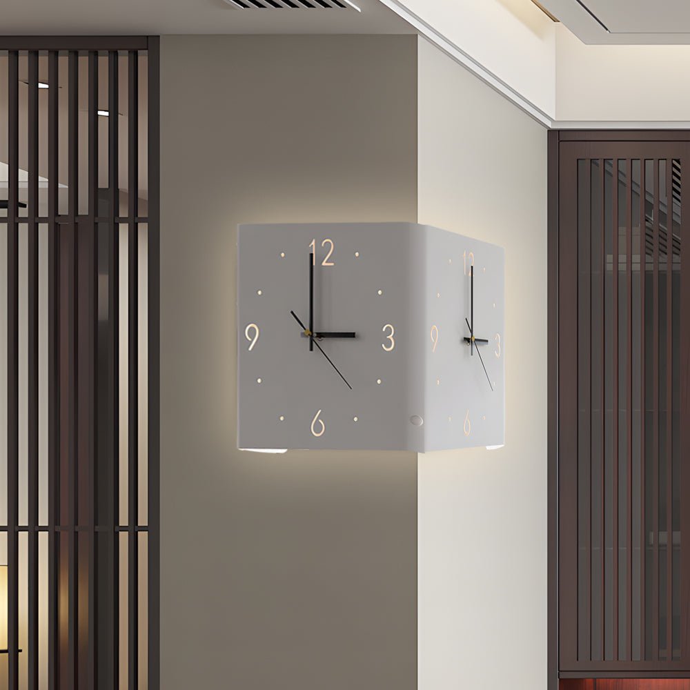 Modern LED Corner Wall Clock Silent Metal Backlit Design