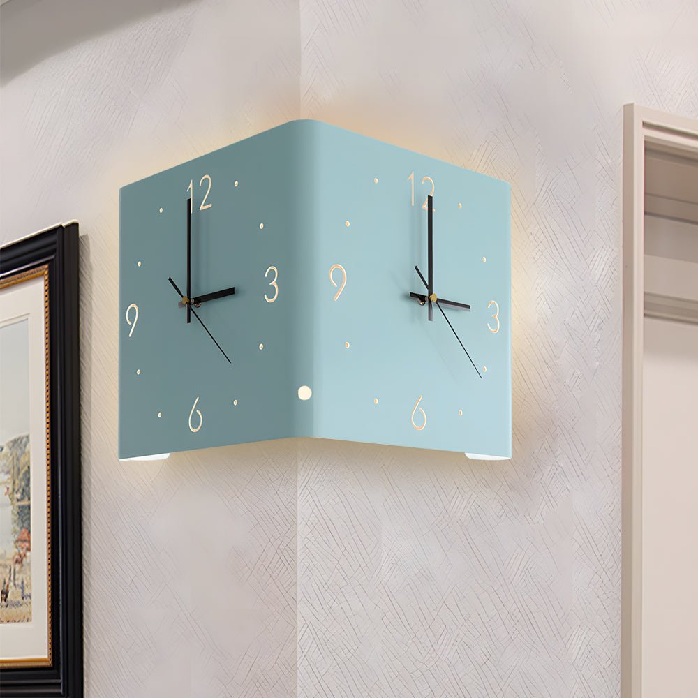 Modern LED Corner Wall Clock Silent Metal Backlit Design
